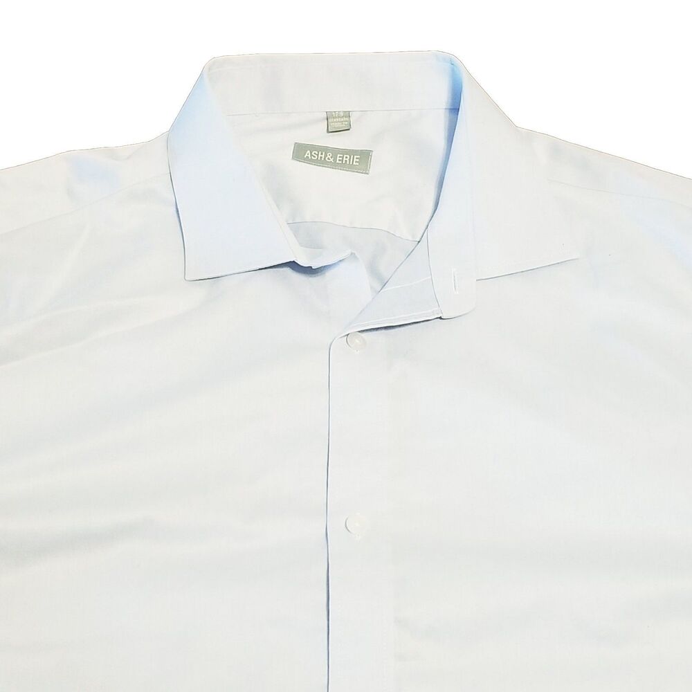 Ash & Erie Shirt Men's Size 17.5 Light Gray Casual Dress 100% Cotton Long Sleeve
